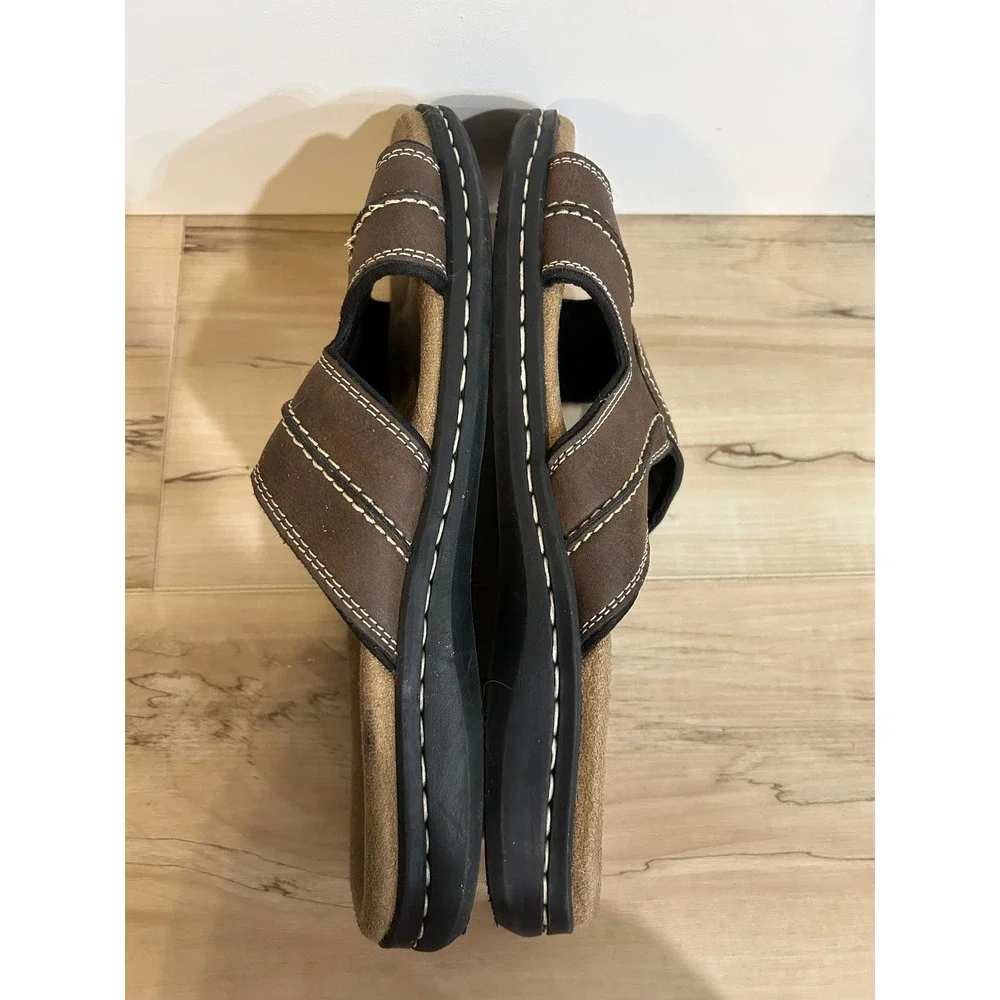 Dockers Mens Sunland Brown Memory Foam Slide Sandals Size 11 Wide Fusion Footbed